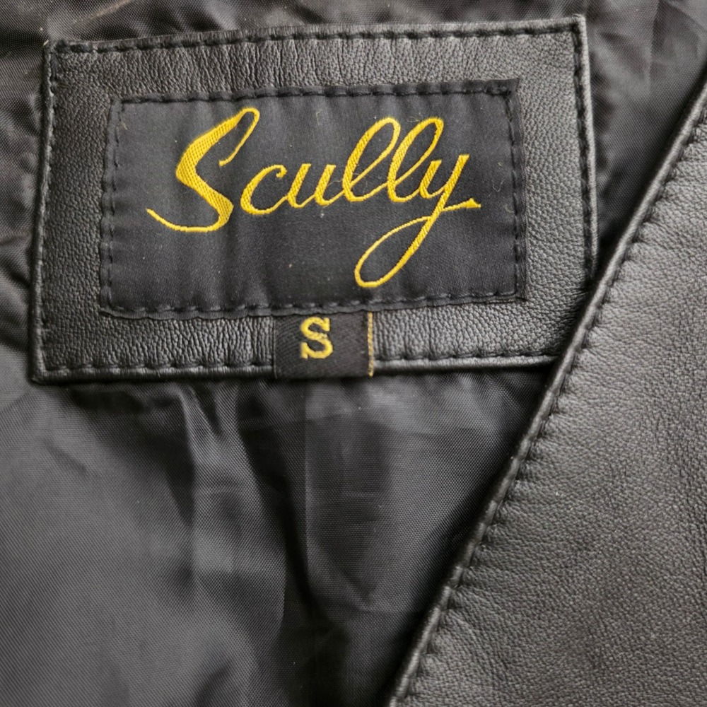Scully Leather Vest Mens Small Black Western Biker Oklahoma Seal Buttons - Picture 3 of 9